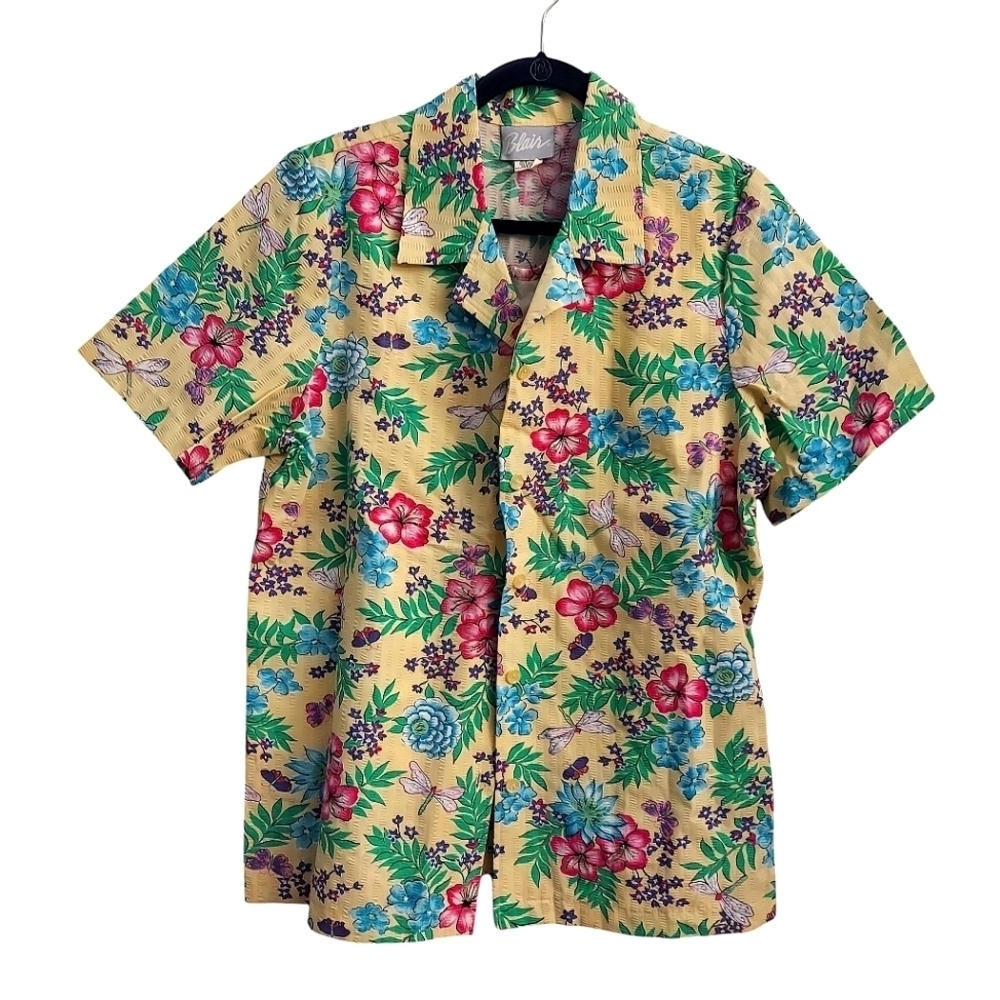 BLAIR Vintage 90's Button Down Faux Tank Floral Short Sleeve Top